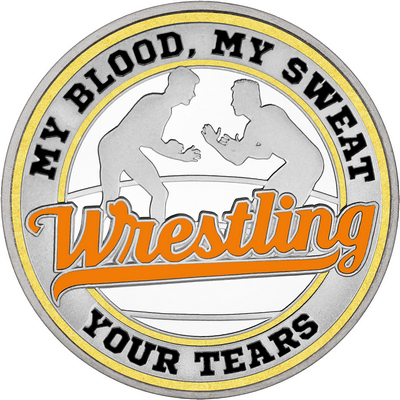 Orange "Wrestling" with Gold Outer Circular Borders